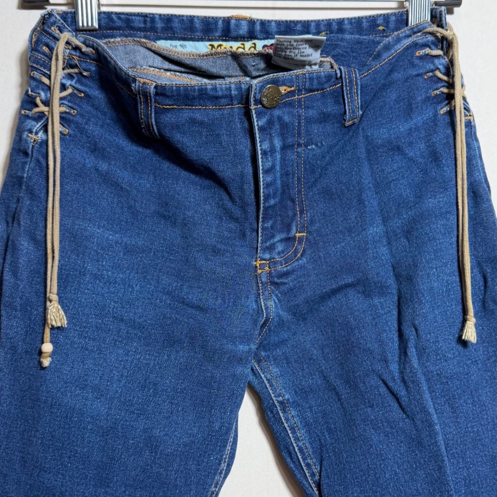Mudd Jeans Vintage Y2K Lace Up Side Flare Bell Bottom Denim Blue Size 1 4H0462